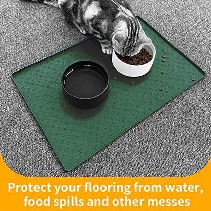 Ptlom Pet Placemat for Dog and Cat, Waterproof Silicone Pet Feeding Bowl Mats for Food and Water, Small Medium Large Dogs Mat Prevent Residues from Spilling to Floor, Hunter Green, 24.5" 16.5" - Image 5