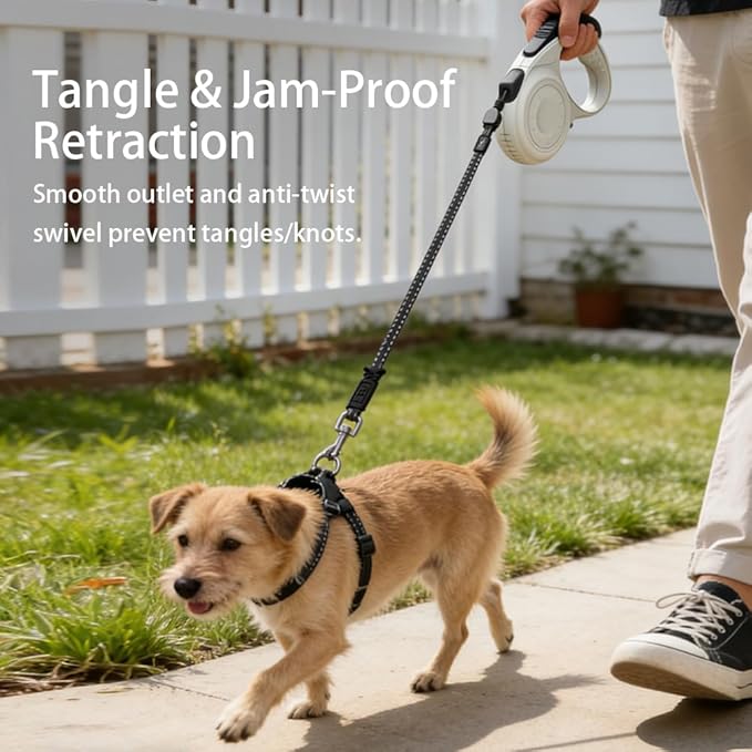 Retractable Dog Leash for Medium & Large Dogs up to 80 lbs, One-Handed Brake, 180kg Strong Nylon Tape, Tangle Free, Anti-Slip Handle (M & L Size) (Grey, M-4M)