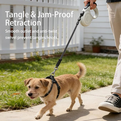 Retractable Dog Leash for Medium & Large Dogs up to 80 lbs, One-Handed Brake, 180kg Strong Nylon Tape, Tangle Free, Anti-Slip Handle (M & L Size) (Grey, M-4M)