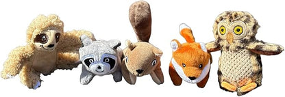 Glow Pups Wooded Animal Dog Toys, Multi Pack Dog Toy Hide and Seek Tree Toy. (5 Pack - Squirrel, Fox, Sloth, Raccoon, Owl, Replacement Animals)