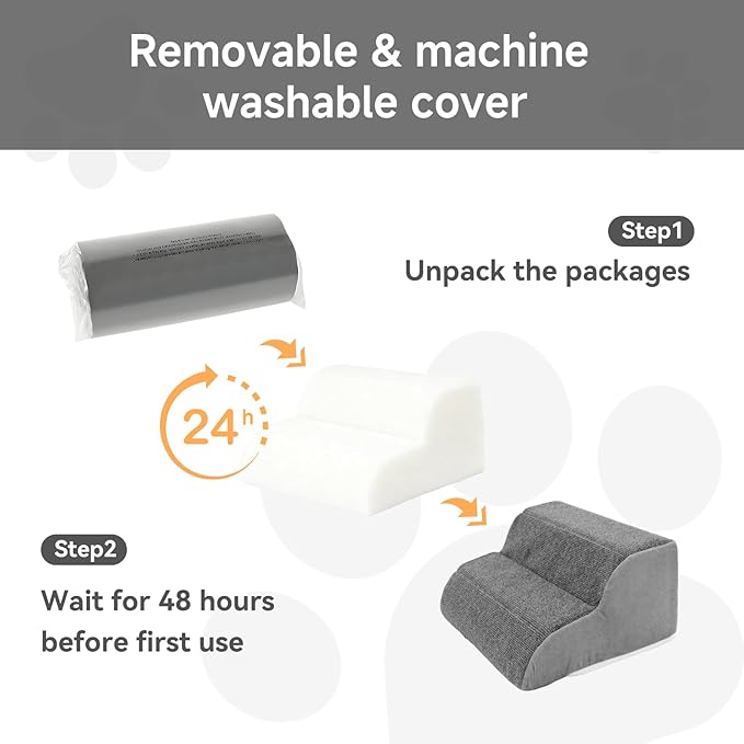 2 Steps Dog Stairs for Sofas & Chairs, 8.3" Tall Pet Steps for Small to Medium Dogs & Cats, Waterproof with Removable Cover & PE Support Board for Sofa, Chair, or Stairs