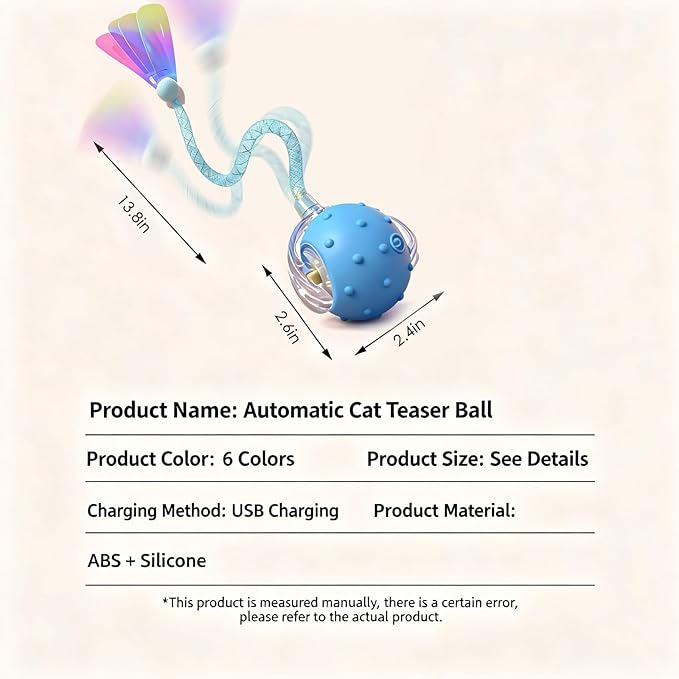 Interactive Cat Toys for Indoor Cats with 3 Tails,Automatic Moving Kitten Toys,Cat Toys for Bored Indoor Adult Cats,Smart Rechargeable Cat Enrichment Toys for Cats to Keep Them Busy, Pet Toy Cat Ball