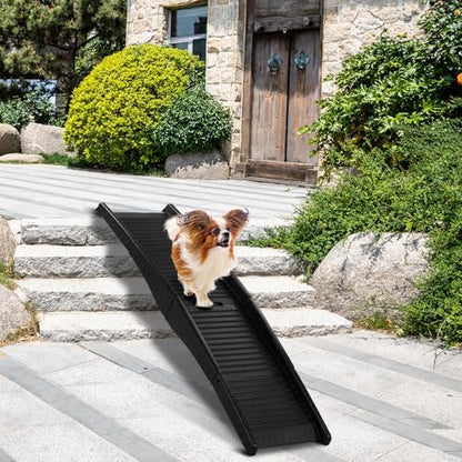60 inch Folding Dog Ramp for Car, Tri-Fold 60" Long Folding Portable Pet Stair Ramp with Non-Slip Rug Surface, Extra Wide Dog Steps for Medium & Large Dogs Up to Enter a Car, SUV & Truck by Volowoo