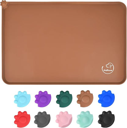 Silicone Waterproof Dog Cat Pet Feeding Mats, Non Slip, Easy Clean Pet Dog Cat Bowl Mats Placemat (18.5" x 11.5") Brown