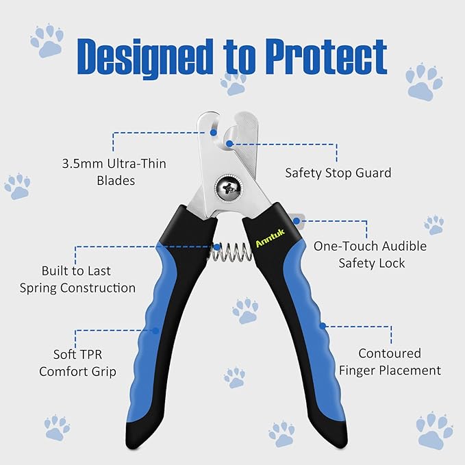 Dog Nail Clippers with Nail File, Ergonomic Dog Nail Trimmers to Avoid Over Cutting, Razor-Sharp Stainless Steel Blade with Safety Guard for Large/Small Pet Dogs, Blue