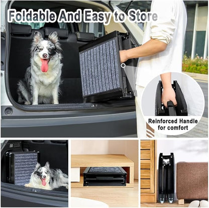 63" Long Dog Ramp for Car, Foldable Dog Ramps for Large Pet, Portable Dogs Ramp for Truck, 17" Wide Pet Car with Non-Slip Rug Surface, Pet Ramp for Large Dogs Up to 200LBS for Car, SUV & Truck-L