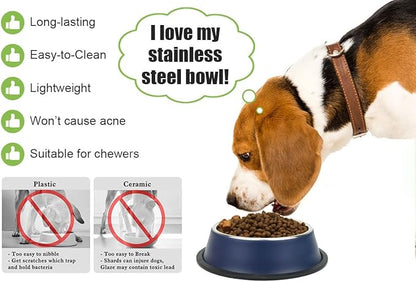 Stainless Steel Dog Bowls, Food and Water Non Slip Anti Skid Stackable Pet Puppy Dishes for Small, Medium and Large Dogs (2 Pack)