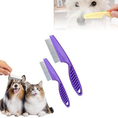 Multifunctional Pet Comb,2PCS New Pet Hair Removal Flea Comb for Dogs Cats,Grooming Brush Fine Magic Knot Remover,Fine-Tooth Stainless Cleaning Massage Brush for Puppies (Purple)