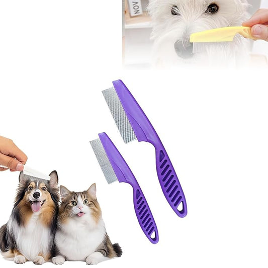 Multifunctional Pet Comb,2PCS New Pet Hair Removal Flea Comb for Dogs Cats,Grooming Brush Fine Magic Knot Remover,Fine-Tooth Stainless Cleaning Massage Brush for Puppies (Purple)