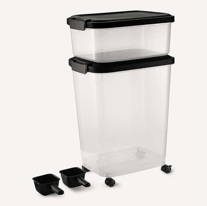 Amazon Basics Pet Food Storage Container Set, 30lbs and 10lbs with Scoop, for Dogs and Cats