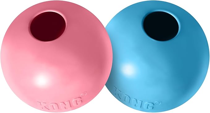KONG Puppy Ball w/ Hole - Soft & Durable Activity Ball for Puppies - Dog Toy Supports Healthy Exercise & Interactive Play - Dog Toy for Natural Teething - For Small Puppies - Assorted Colors