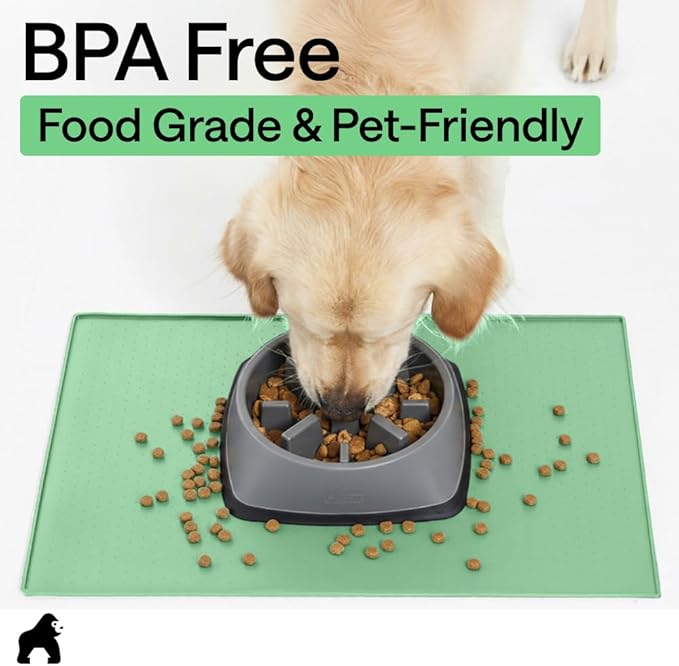 GORILLA GRIP 100% Waterproof Raised Edge BPA Free Silicone Pet Feeding Mat, Dog Cat Food Mats Contain Spills Protects Floors, Placemats for Cats and Dogs Water Bowl, Pets Accessories 32x24 Mint