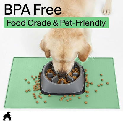 GORILLA GRIP 100% Waterproof Raised Edge BPA Free Silicone Pet Feeding Mat, Dog Cat Food Mats Contain Spills Protects Floors, Placemats for Cats and Dogs Water Bowl, Pets Accessories 32x24 Mint