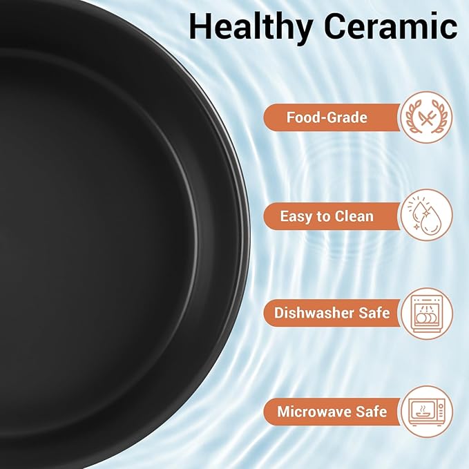 Elevated Dog Bowls, Ceramic Raised Dog Bowl Set with Anti-Slip and Non-Tip Metal Stand, 2 Pack Pet Food and Water Feeding Bowls for Small and Medium Dogs (Black,3.6 Cups)