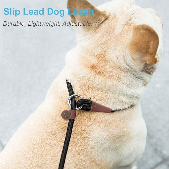 MayPaw Slip Lead Control Leash for Dogs No Pull, 13+ Colors Classic Dog Lead 7 FT Pet Slip Leash, 1/4” Rope Leashes for Small Medium Animals (7ft*1/4", Black)