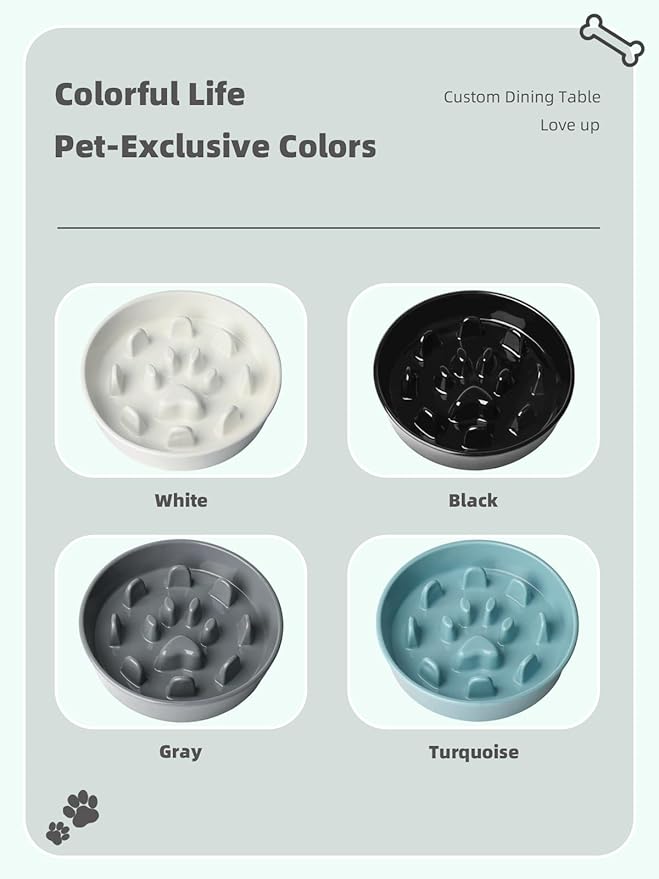 Ceramic 1.5 Cup Slow Feeder Dog Bowl, Slow Feeding Dish for Small & Medium Breeds to Slow Down Eating, Anti-Gulping, Preventing Choking (Grey)