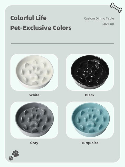 Ceramic 1.5 Cup Slow Feeder Dog Bowl, Slow Feeding Dish for Small & Medium Breeds to Slow Down Eating, Anti-Gulping, Preventing Choking (Grey)