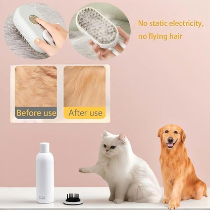 Cat Steam Brush for Shedding - USB Rechargeable Grooming Brush with Release Button, Dual Speed Spray for Long & Short Hair Indoor Cats
