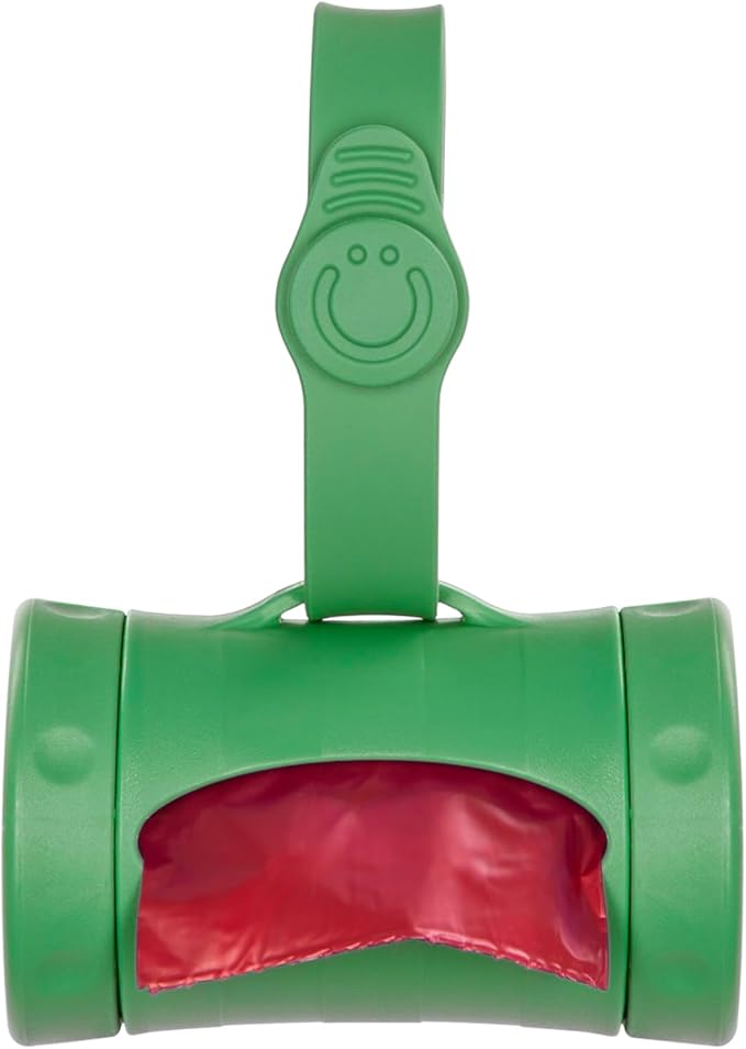 Ubbi Retractable Dog Poop Bag Holder and Dispenser with Silicone Strap Leash Attachment, Includes 2 Rolls of Lavender Scented Leakproof Waste Bags, Green