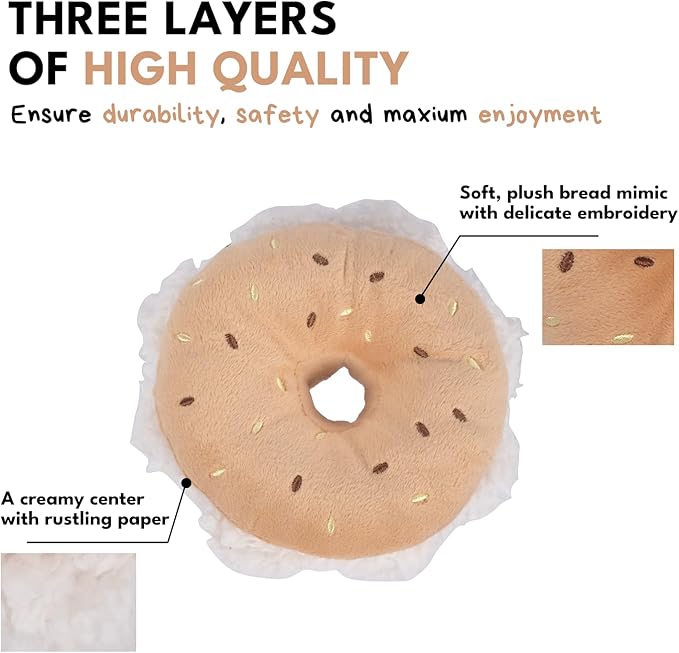 CHEWFFON Dog Plush Squeaky Toy, Interactive Bagel Shape Puppy Snuffle Toys, Cute Dog Puzzle Enrichment Toy Treat Puzzle for Small and Medium Dogs