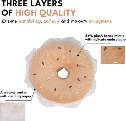 CHEWFFON Dog Plush Squeaky Toy, Interactive Bagel Shape Puppy Snuffle Toys, Cute Dog Puzzle Enrichment Toy Treat Puzzle for Small and Medium Dogs
