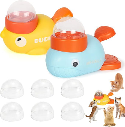 2-in-1 Interactive Dog Toy Food Puzzle Slow Feeder, Duck Shaped Toy cat Snack Dispenser can Reduce Abdominal Bloating (Yellow Duck and Light Blue Whale)