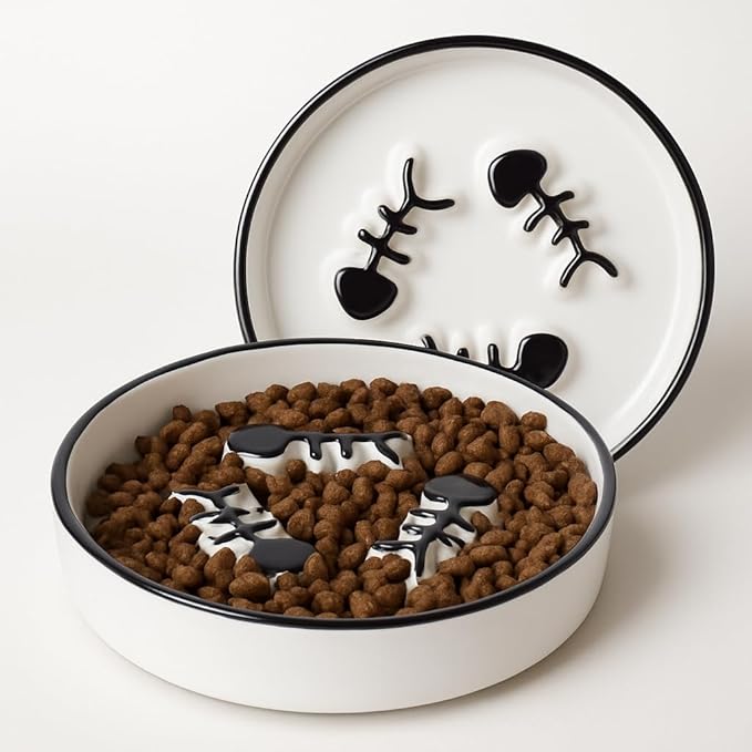 2-Pack Shallow Ceramic Cat Slow Feeder Bowls, Anti-Vomit Food Plates for Whisker Fatigue Relief, Dishwasher Safe, Anti-Acne, Black Chin Prevention, for Dry and Wet Food, Easy Daily Use