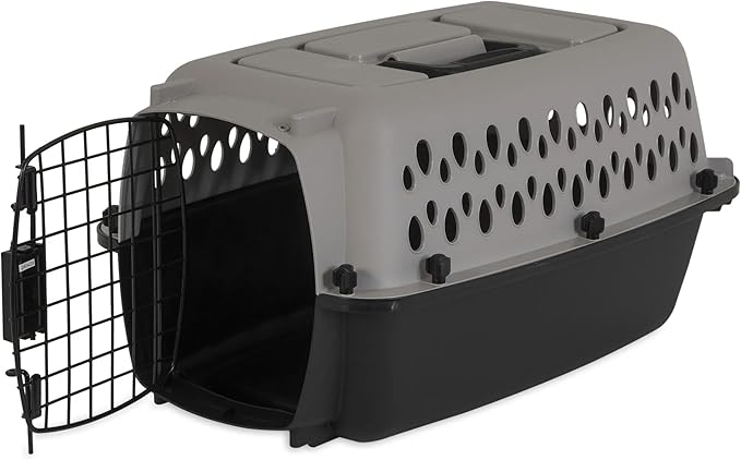 Pet Portable Kennel for Dogs, Hard-Sided Travel Carrier, Durable, Metal Door, Black & Grey, for Pets up to 10 lbs, 19" L x 12.3" W x 10.8" H