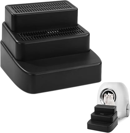 BALAPET Adjustable 3 Steps Litter Box Ramp with Filter Function, Detachable Litter Trapper, Easy Clean Cat Litter Stair for Small & Elderly Cats(Black)