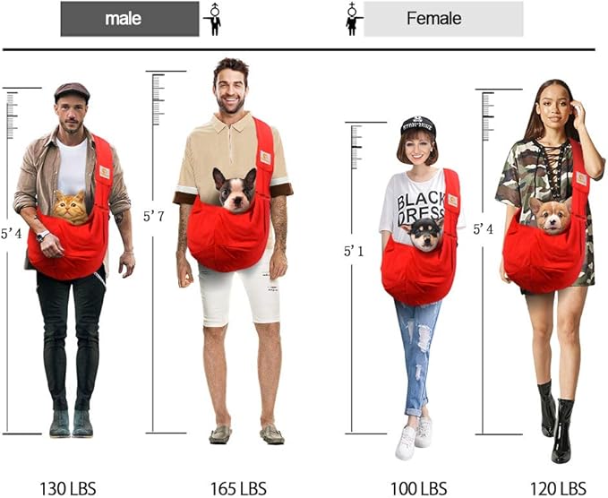 Tomkas Small Dog Cat Sling Carrier Puppy Purse Travel Wrap Soft Crossbody Pet Bag (Red, M - Zip Pocket & Adjust Strap)