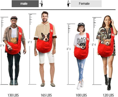 Tomkas Small Dog Cat Sling Carrier Puppy Purse Travel Wrap Soft Crossbody Pet Bag (Red, M - Zip Pocket & Adjust Strap)