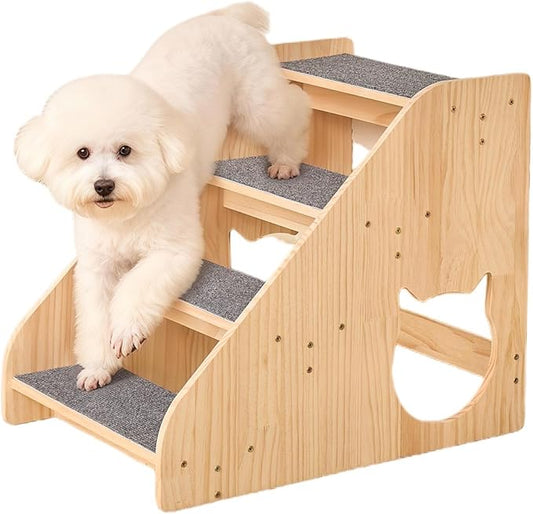 Dog Stairs for Small Medium Large Dogs 17.72" H Load Capacity 150lbs Solid Wood Non-Slip Sturdy Pet Steps for Bed & Couch 4 Step 15.75 * 22.44 * 17.72"