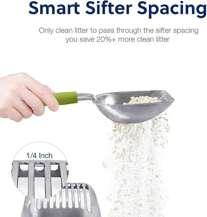 WePet Cat Litter Scoop, Aluminum Alloy Sifter, Kitty Metal Scooper, Deep Shovel, Long Handle, Poop Sifting, Kitten Pooper Lifter, Durable, Heavy Duty, for Litter Box