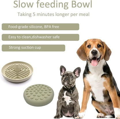 Slow Feeder Bowls for Dogs and Cats, 7.9inch Slow Down Bowl with Suction Cups, Puzzle Pet Bowls Non-Slip Design Dishwasher Microwave Safe (Beige)