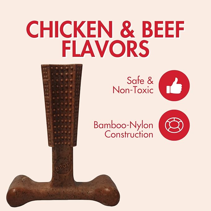 SPOT by Ethical Products 4 in Bambone Plus Easy Grip Peanut Butter, Beef & Chicken Dog Chew Bundle - Bamboo & Nylon Anti Anxiety Bone for Aggressive Chewers & Dental Health for Dogs - Medium (3 Pack)