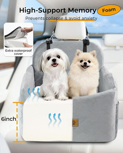Dog Car Seat for Small/Medium Dogs, Detachable Washable Dog Booster Car Seat Under 35lbs, High-Support Memory Foam,Travel Bed with Storage Pockets