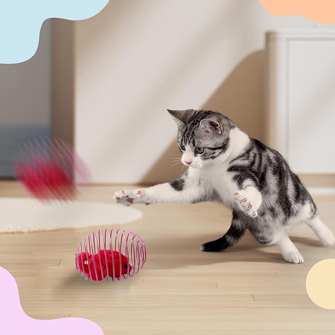 27Pcs Cat Toys Variety Pack for Indoor Cats, Interactive Spring Cage Mice & Small Mice, Plush Balls, Crinkle Balls, Colorful Springs, Cat Chew Chase Play Set for Boredom Relief & Self Play