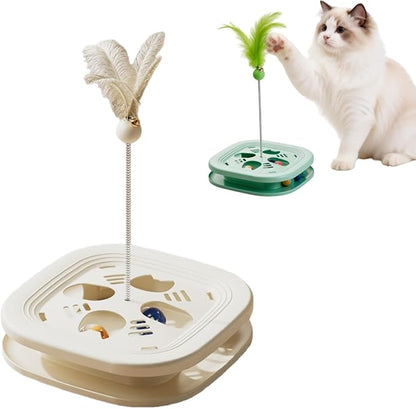 Interactive Cat Toys for Indoor Cats, 2-in-1 Kitten Toys with Balls & Feathers, BPA-Free Safe Material,Non-Slip Base, Sturdy and Durable (White)