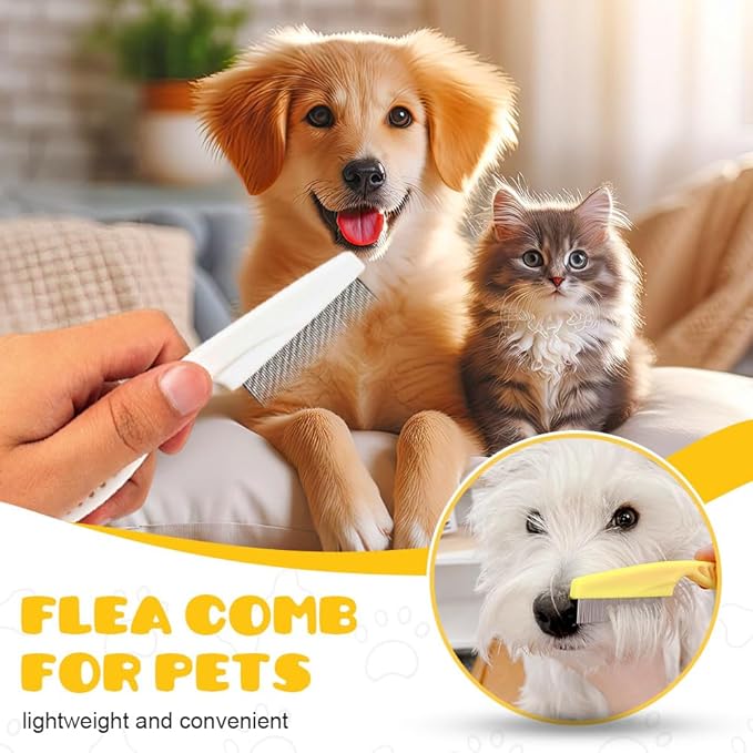 Multifunctional Pet Comb,2PCS New Pet Hair Removal Flea Comb for Dogs Cats,Grooming Brush Fine Magic Knot Remover,Fine-Tooth Stainless Cleaning Massage Brush for Puppies (Purple)