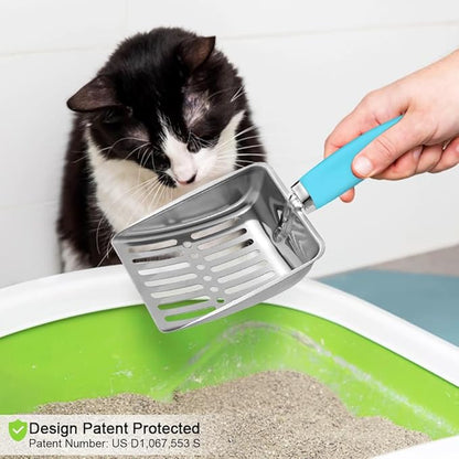 Cat Litter Scoop - Stainless Steel Metal Cat Litter Scoop-Sturdy Mesh Scooper - Mesh Shovel-Easy to Clean - Suitable for Cat Litter Box -Blue-Christmas