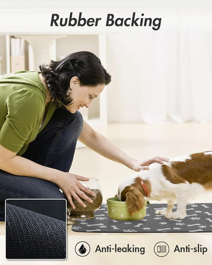MontVoo Dog Food Mat-Pet Feeding Mat for Food and Water-No Stains Quick Dry Dispenser Cat Bowl Mat for Messy Drinkers(14"x22" Dark Grey)