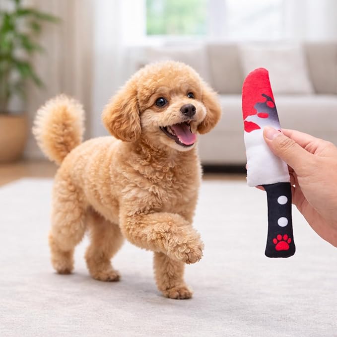 2-Pack Halloween Squeaky Dog Toy Set - Plush Knife and Cleaver Design, Interactive Sound Toys for Dogs, Perfect for Halloween Play and Chewing Fun