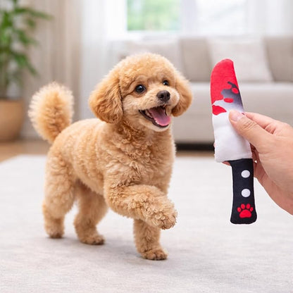2-Pack Halloween Squeaky Dog Toy Set - Plush Knife and Cleaver Design, Interactive Sound Toys for Dogs, Perfect for Halloween Play and Chewing Fun