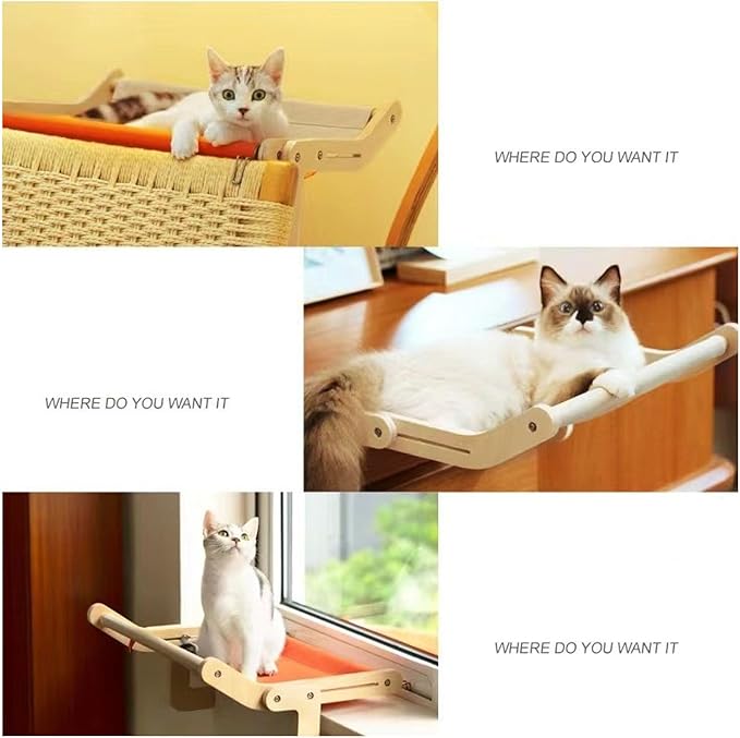 Pilipane Cat Window Perch Wood Window Hanging Pet Hammock Sturdy Frame Cat Sleeping Bed Seat Shelves for Windowsill Bedside