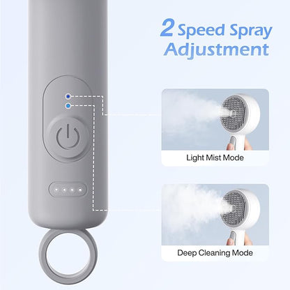 Steam-Like Spray Cat Brush - 3-in-1 USB Rechargeable Deshedding & Self-Cleaning Brush with Water Mist for Long & Short Hair Cats Dogs, Waterproof, 2 Speed Settings