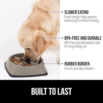 GORILLA GRIP Patented BPA Free Slow Feeder Dog Bowls, Interactive Puzzle Toy for Dogs and Cats Food Training Enrichment, Keeps Pets Busy and Prevents Puppy Overeating, All Breeds, 2 Cup, Beige