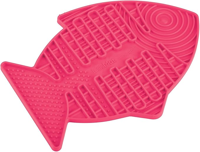 LickiMat Casper, Fish-Shaped Cat Slow Feeders Lick Mat, Boredom Anxiety Reducer; Perfect for Food, Treats, Yogurt, or Peanut Butter. Fun Alternative to a Slow Feed Cat Bowl or Dish, Pink