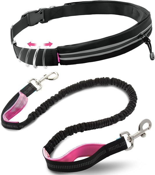 Caudblor Waist Leash for Medium Large Dog Walking, Bungee Hands Free Leash with Zipper Pouch, Around The Waist No Pull Running Dog Belt, Padded Handle Jogging No Hands Heavy Duty