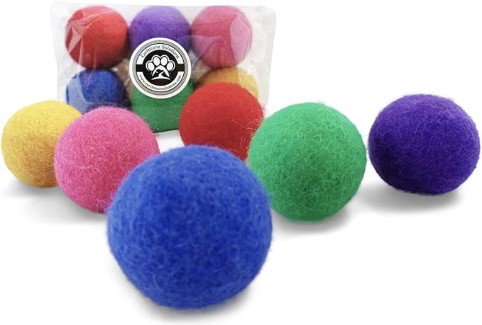 Wool Cat Balls - Safe Silent Felt Ball Toys - Fun Colorful Soft Quiet Wool Kitty Toys - Unique for Cat Lovers - Hand Made in Nepal