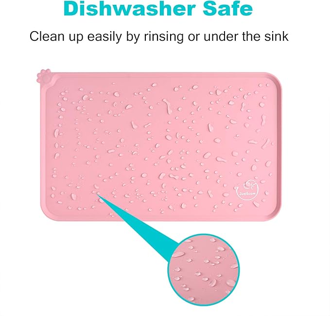 Silicone Waterproof Dog Cat Pet Feeding Mats, Non Slip, Easy Clean Pet Dog Cat Bowl Mats Placemat (28" x 24") Pink
